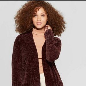 SALE $ A New Day Women's Long Sleeve Rib-Knit Cuff Chenille Open Cardigan XS